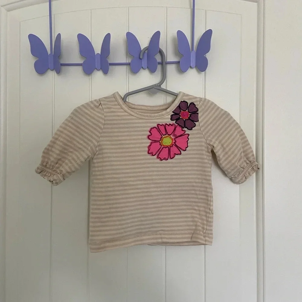EUC | Genuine Kids by Oshkosh baby girl’s striped floral embroidered top — 12 mo